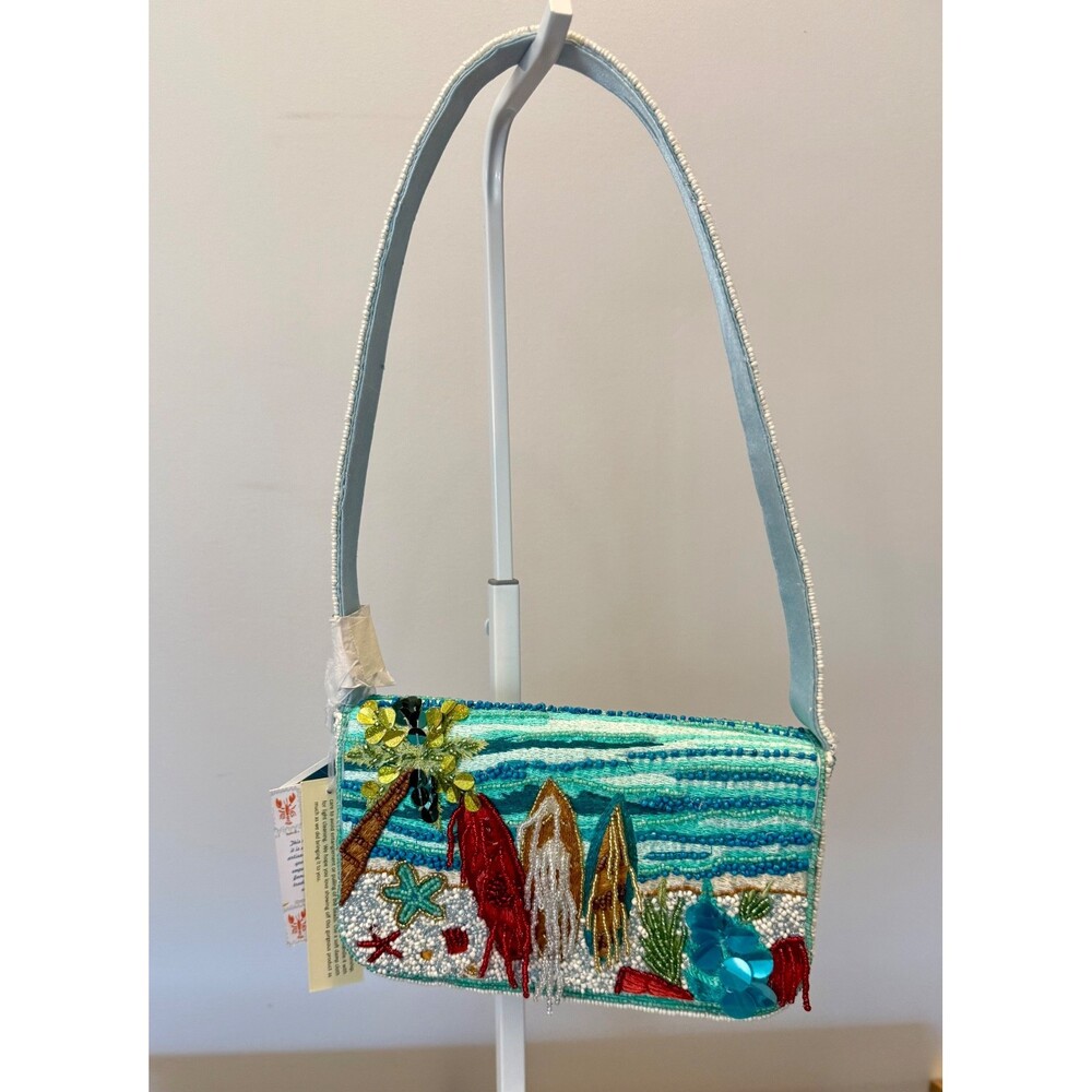 Viral NWT Handcrafted in India Tropical Surf Board Beaded Bag TikTok